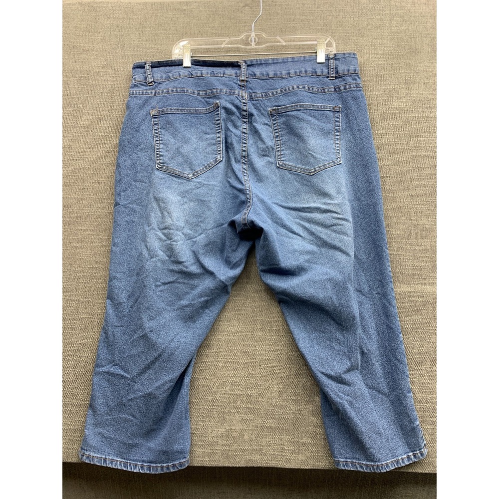 Simply Emma Capri Jeans Womens 20W Blue Denim Faded Cotton Stretch High Waisted - Picture 9 of 16